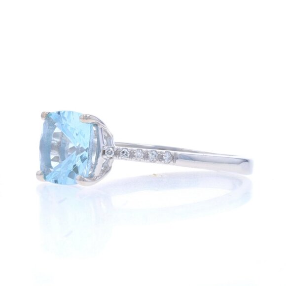 White Gold Aquamarine & Diamond Ring - 14k Cushion 1.43ctw Cathedral Engagement - Picture 3 of 6